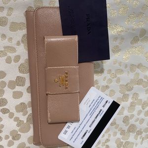 Prada Ribbon Saffiano Leather Wallet.
